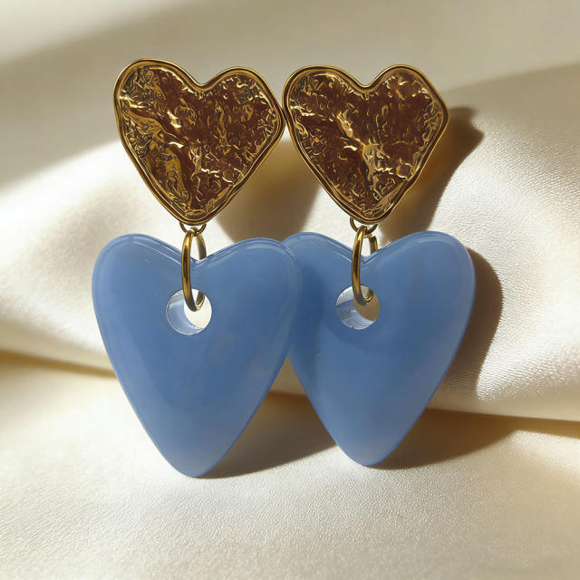 Vintage fold heart acrylic heart stainless steel earrings