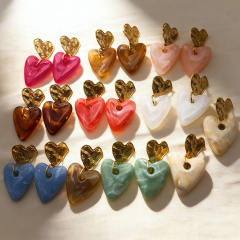 Vintage fold heart acrylic heart stainless steel earrings