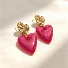 Vintage fold heart acrylic heart stainless steel earrings