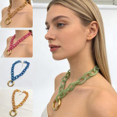New Style Colorful Acrylic Resin Chain Geometric 304 Stainless Steel Pendant Necklace