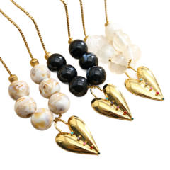 Colorful resin acrylic bead stainless steel heart pendant necklace for women