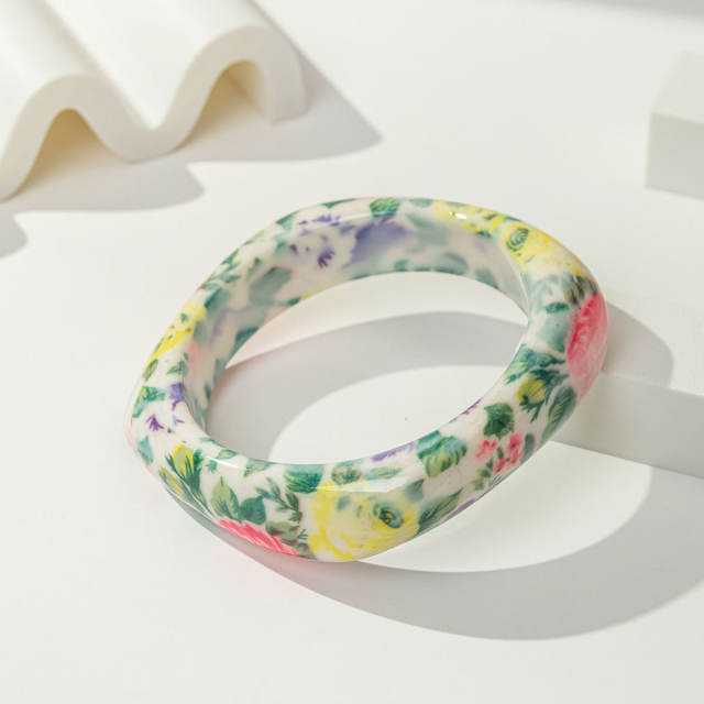 Ins Style Bohemian Floral Resin Bracelet Women's Stackable Bracelet
