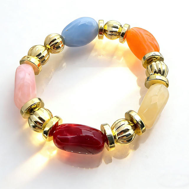 Fashion Retro Irregular Acrylic Resin Bracelet for Women Maillard Colorful Elastic Bracelet Wholesale