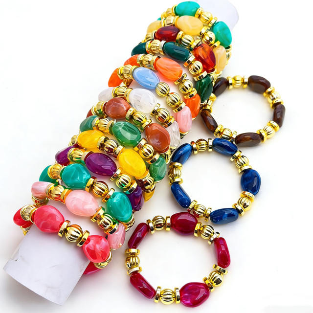 Fashion Retro Irregular Acrylic Resin Bracelet for Women Maillard Colorful Elastic Bracelet Wholesale