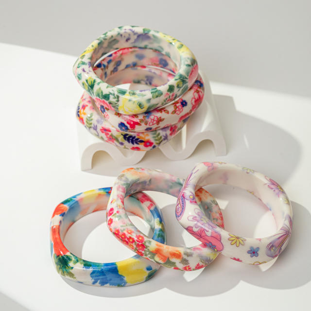 Ins Style Bohemian Floral Resin Bracelet Women's Stackable Bracelet