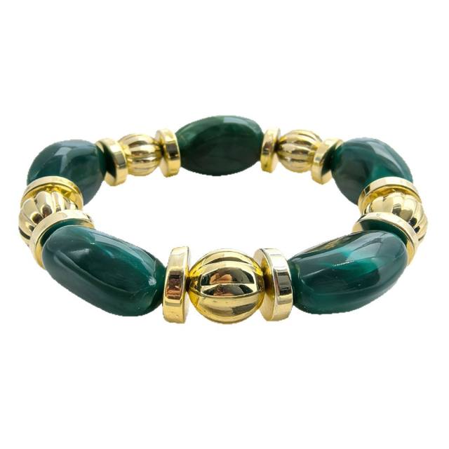 Fashion Retro Irregular Acrylic Resin Bracelet for Women Maillard Colorful Elastic Bracelet Wholesale