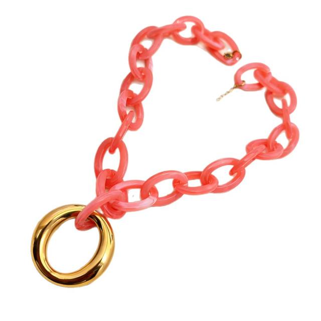 New Style Colorful Acrylic Resin Chain Geometric 304 Stainless Steel Pendant Necklace