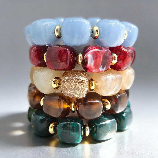 Fashion Hot-Selling Acrylic Square Gold Bead Bracelet Jewelry for Women
