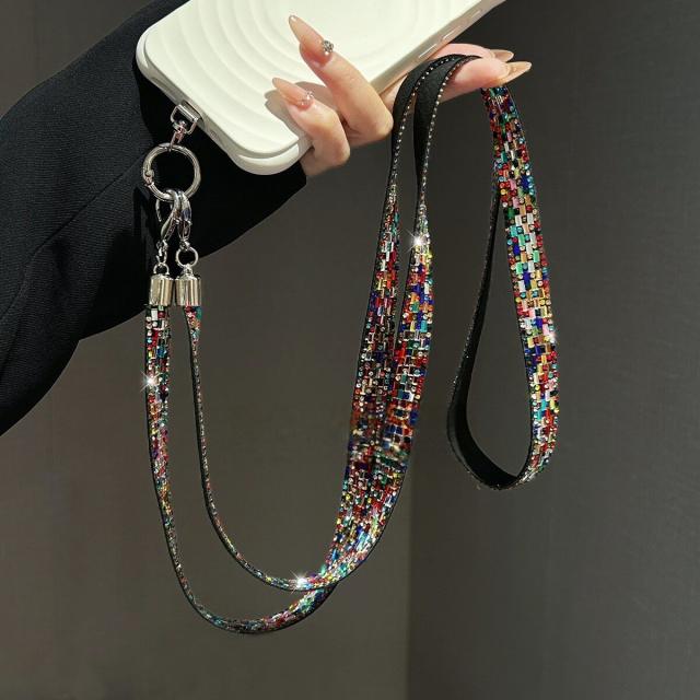 Sparkling Rhinestone Phone Lanyard Long Crossbody Strap Anti-Loss Strap Accessory
