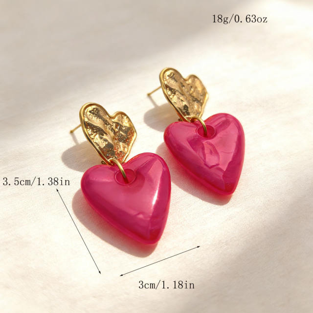 Vintage fold heart acrylic heart stainless steel earrings