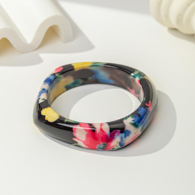 Ins-Style Geometric Square Irregular Gradient Pattern Resin Bracelet Personalized acrylic bangle