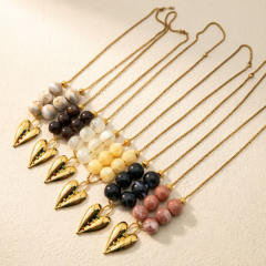 Colorful resin acrylic bead stainless steel heart pendant necklace for women