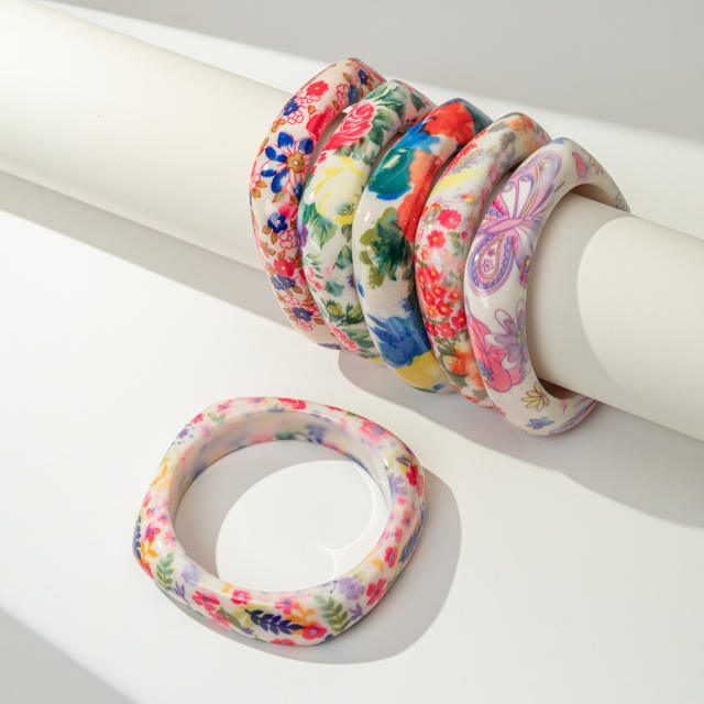 Ins Style Bohemian Floral Resin Bracelet Women's Stackable Bracelet