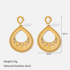 Popular Ethnic Style Gold Hollow Earrings Bohemian Fan-Shaped Turquoise Earrings stainless steel earrings