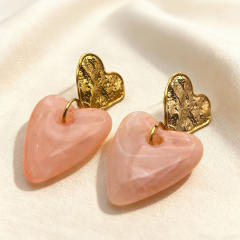 Vintage fold heart acrylic heart stainless steel earrings