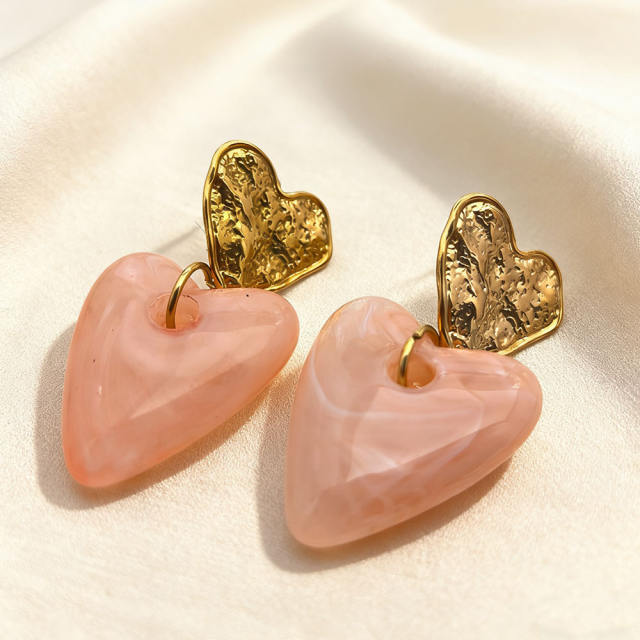 Vintage fold heart acrylic heart stainless steel earrings