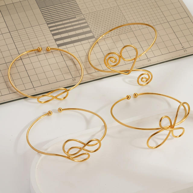 Twist Versatile Geometric Open Arm Bracelet for Women stainless steel arm bangle