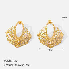 Popular Ethnic Style Gold Hollow Earrings Bohemian Fan-Shaped Turquoise Earrings stainless steel earrings