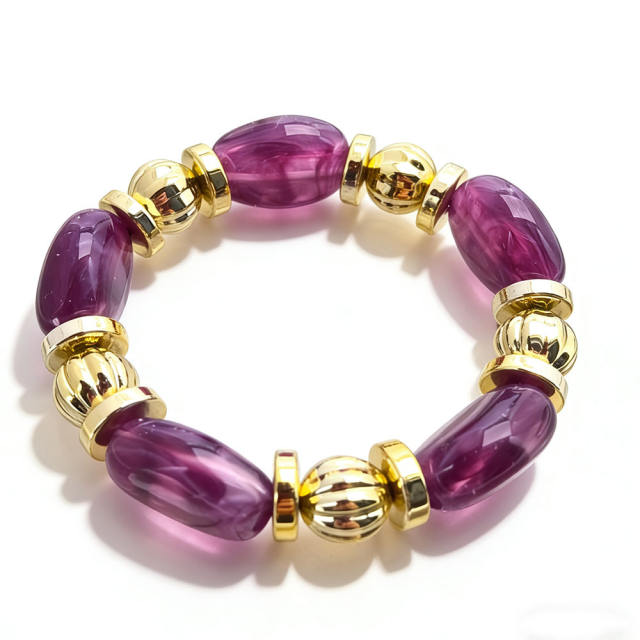 Fashion Retro Irregular Acrylic Resin Bracelet for Women Maillard Colorful Elastic Bracelet Wholesale