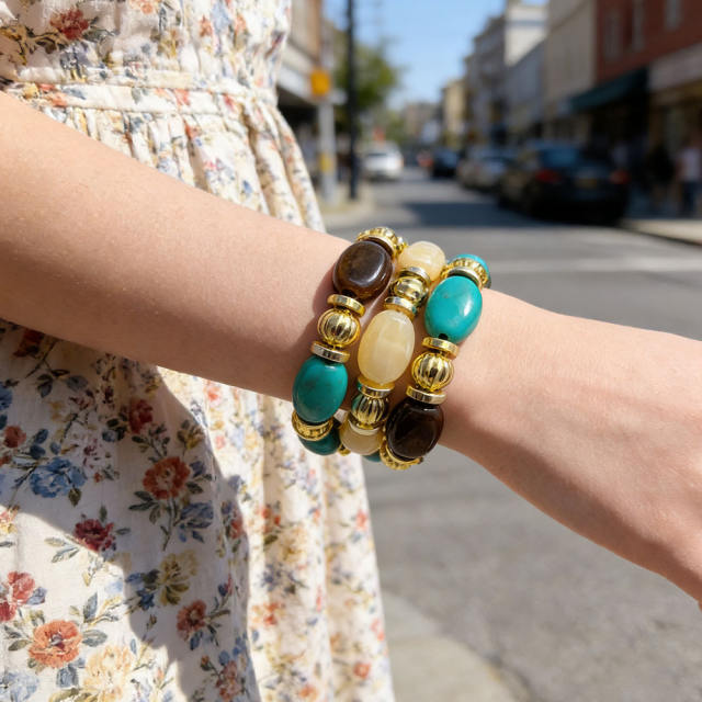 Fashion Retro Irregular Acrylic Resin Bracelet for Women Maillard Colorful Elastic Bracelet Wholesale