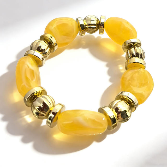 Fashion Retro Irregular Acrylic Resin Bracelet for Women Maillard Colorful Elastic Bracelet Wholesale