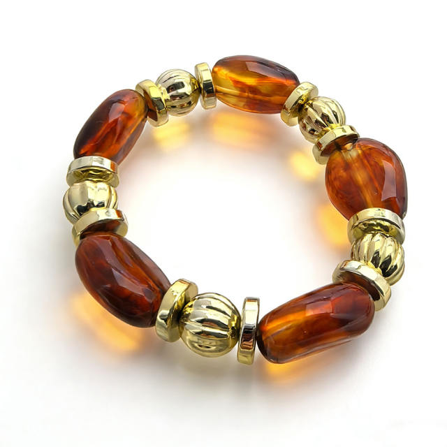 Fashion Retro Irregular Acrylic Resin Bracelet for Women Maillard Colorful Elastic Bracelet Wholesale