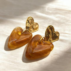 Vintage fold heart acrylic heart stainless steel earrings