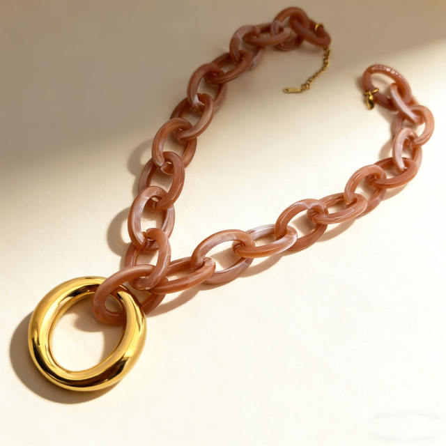 New Style Colorful Acrylic Resin Chain Geometric 304 Stainless Steel Pendant Necklace