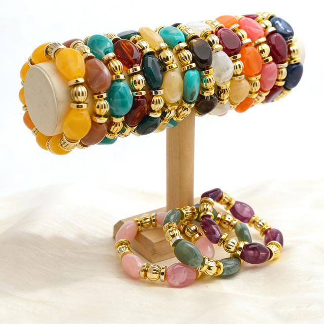 Fashion Retro Irregular Acrylic Resin Bracelet for Women Maillard Colorful Elastic Bracelet Wholesale
