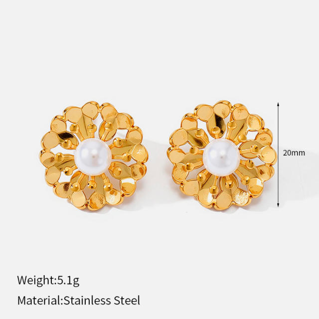 Vintage Gold Flower Earrings Versatile Dolphin Heart Pearl stainless steel earrings