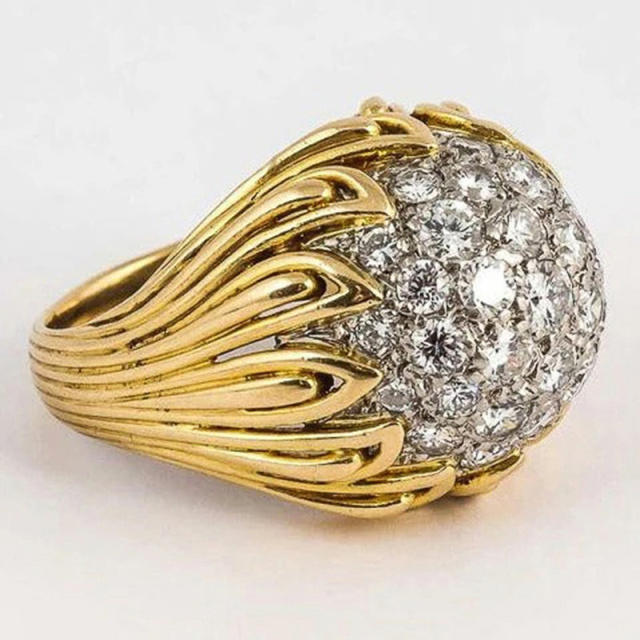 Wave Line Ring for Women French diamond ball copper rings