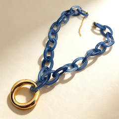 New Style Colorful Acrylic Resin Chain Geometric 304 Stainless Steel Pendant Necklace