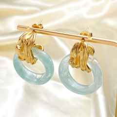 French-Style Vintage Resin Hoop Earrings stainless steel earrings