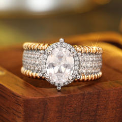 Two-Tone Metal Edge-Inlaid Ring for Women vintage diamond rings