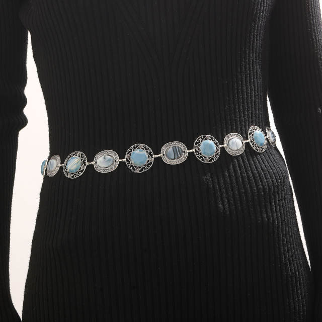 Retro Versatile Casual Waist chain Dress Denim with Waist Chain Bohemian Ethnic Style Heart Tassel Belt