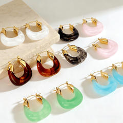 Light Luxury Style Resin Earrings stainless steel earrings U shape earrings