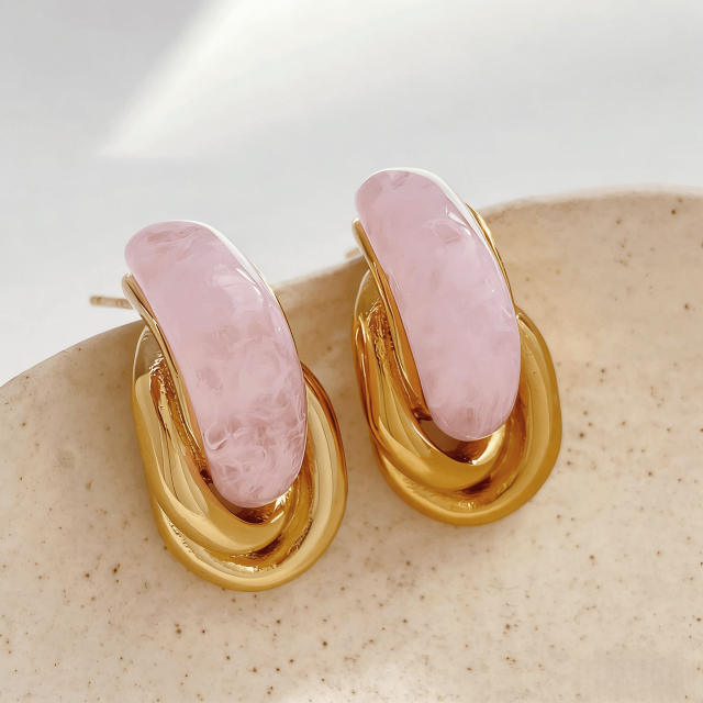 French Retro Twist Earrings colorful acrylic resin stainless steel earrings
