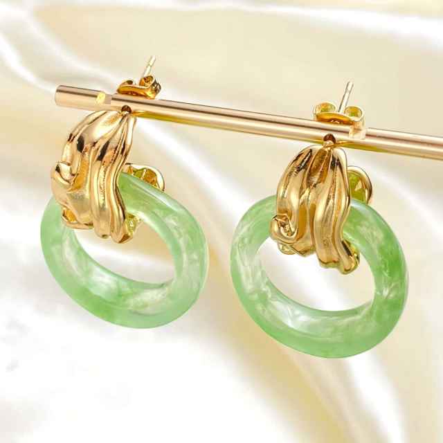 French-Style Vintage Resin Hoop Earrings stainless steel earrings