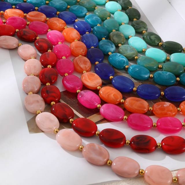 Bohemian Simple Fashion Versatile Colorful Oval Resin Beaded Necklace