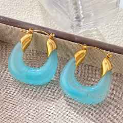 Light Luxury Style Resin Earrings stainless steel earrings U shape earrings