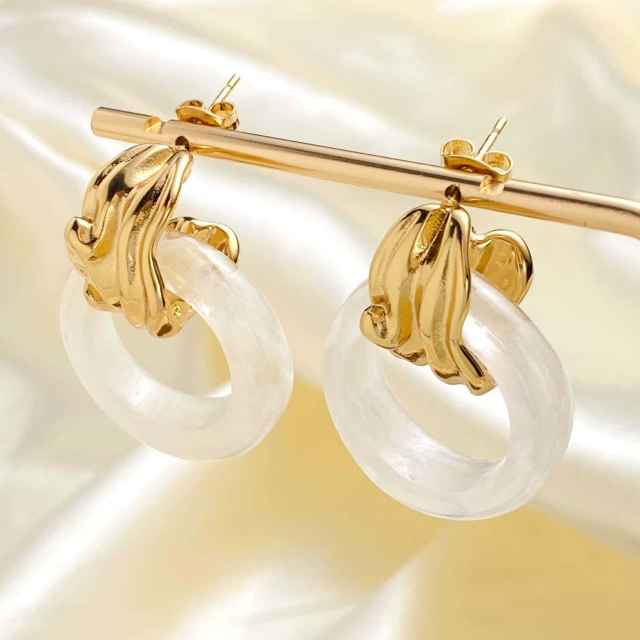 French-Style Vintage Resin Hoop Earrings stainless steel earrings