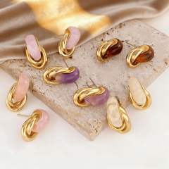 French Retro Twist Earrings colorful acrylic resin stainless steel earrings