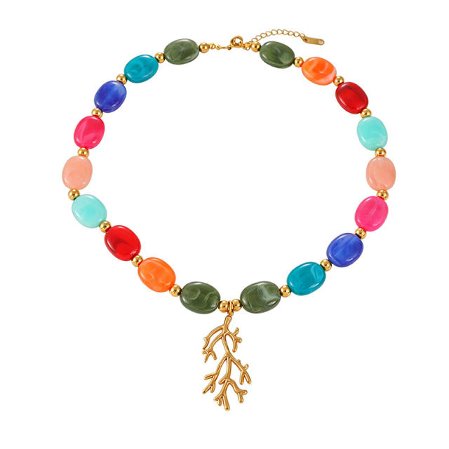 Summer colorful glass ball bead stainless steel pendant necklace for women