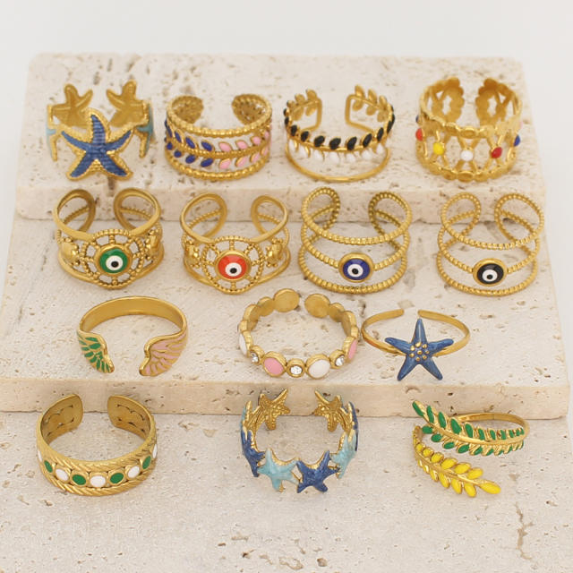 New Oil-Dropping Stainless Steel Rings for Women adjustable starfish evil eye rings