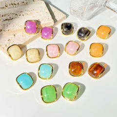 Square shape colorful resin stainless steel earrings studs