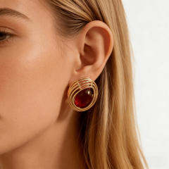 Fashion Metal Stainless Steel earrings Resin Irregular Geometric Oval Earrings
