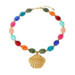Summer colorful glass ball bead stainless steel pendant necklace for women
