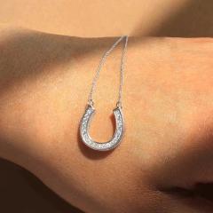 Dainty diamond U shape pendant gold plated copper necklace