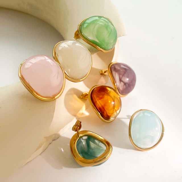 Geometric Round Earrings colorful resin stainless steel earrings