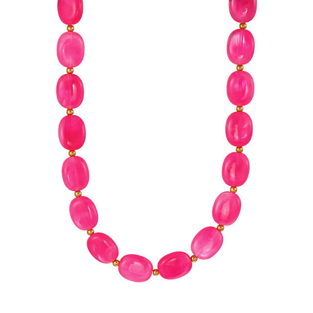 Bohemian Simple Fashion Versatile Colorful Oval Resin Beaded Necklace